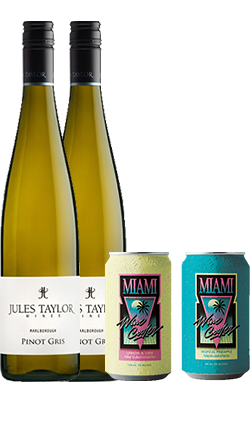 Jules Taylor Pinot Gris 750ml 2024 x2 + Miami Wine Cooler 2pk